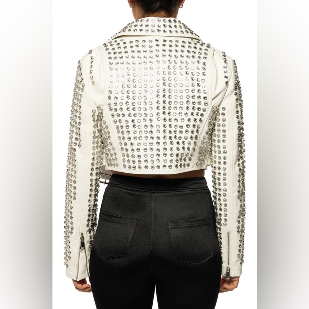 Azalea Wang Gazette Studded Crop Faux Leather Moto Jacket - Picture 3 of 8